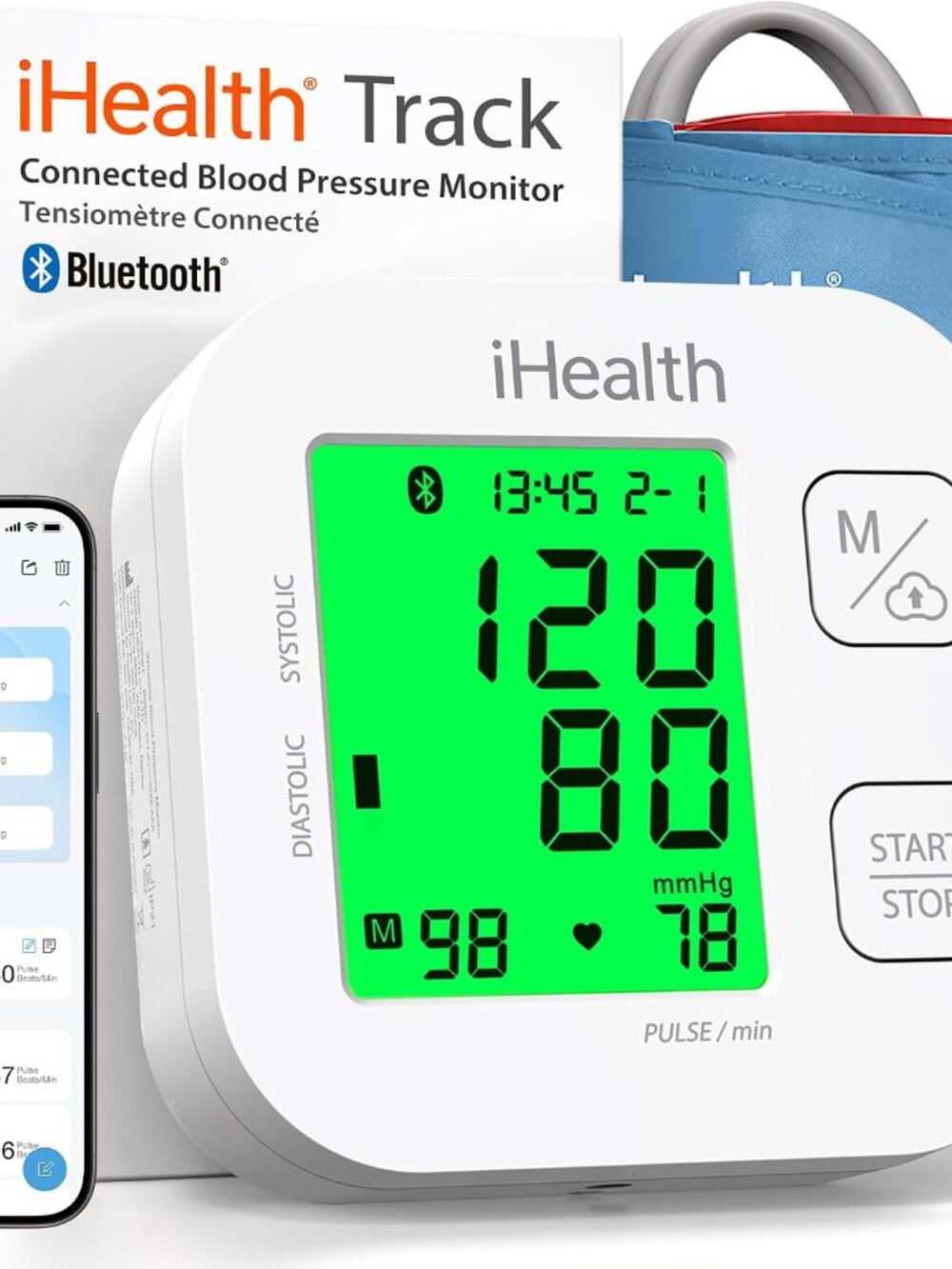 iHealth Track Smart Upper Arm Blood Pressure Monitor with Wide-Range Cuff - New